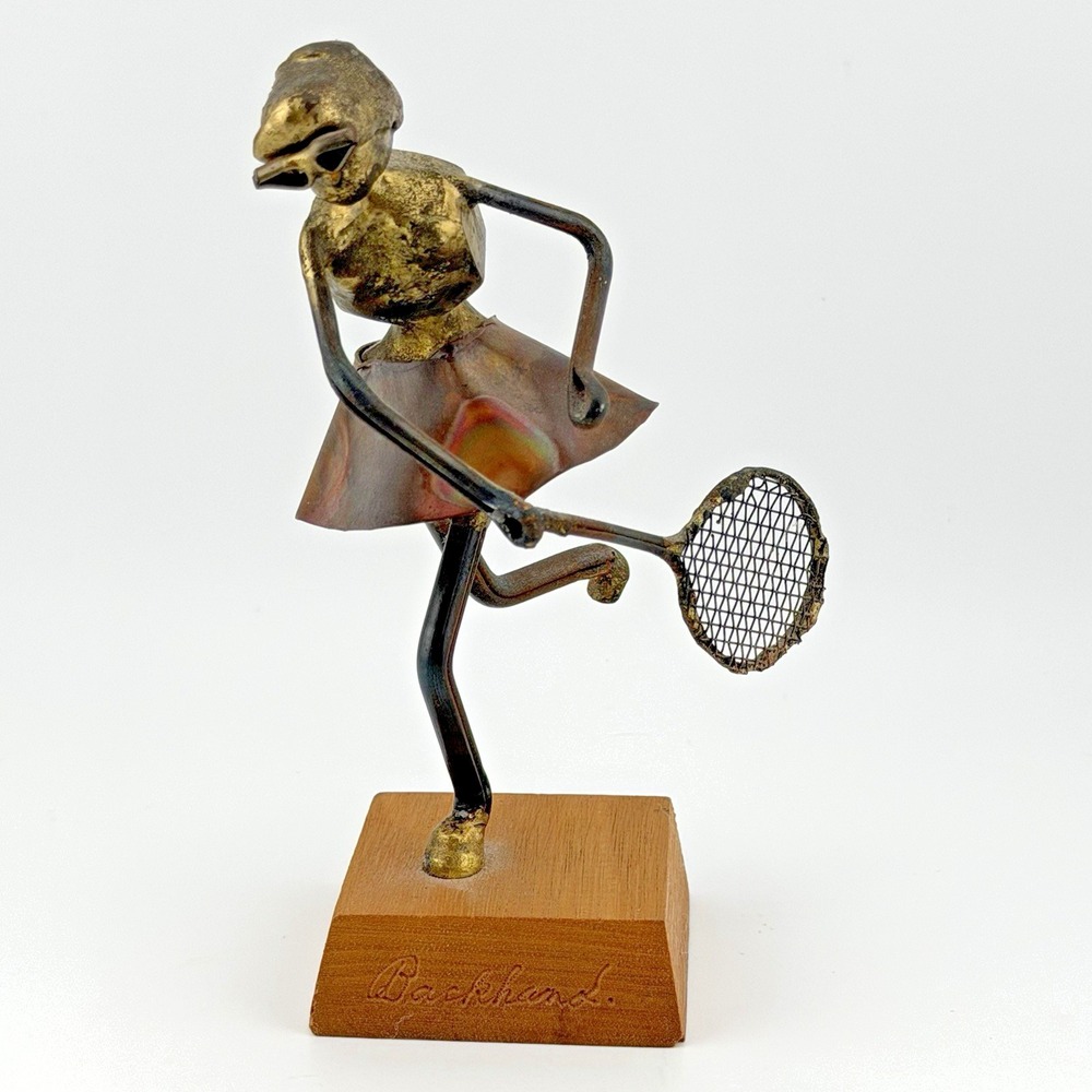 1976 Vintage Recycled Metal Backhand Tennis Woman Everett Hamilton IN Signed